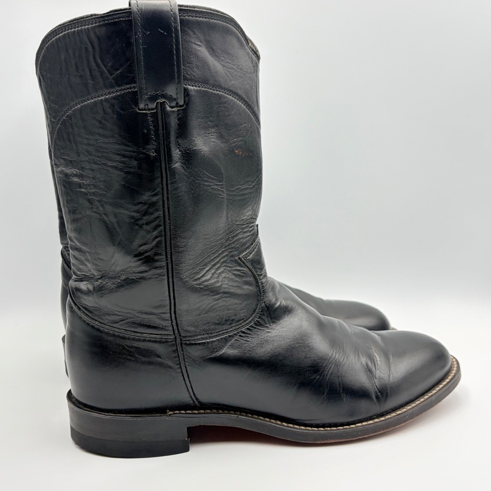 Justin 3133 Jackson Black Leather Western Roper Boots Mens Size 8 EE Pull on USA - Picture 8 of 15